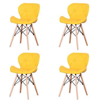 一套4把，精美现代人体工学设计 PU 餐椅，天然山毛榉木腿，适用于餐厅、办公室、客厅、房间、厨房、黄色