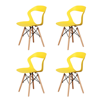 一套4把，客厅椅/餐椅/桌椅/办公椅/休闲椅/ABS靠背天然榉木椅，黄色