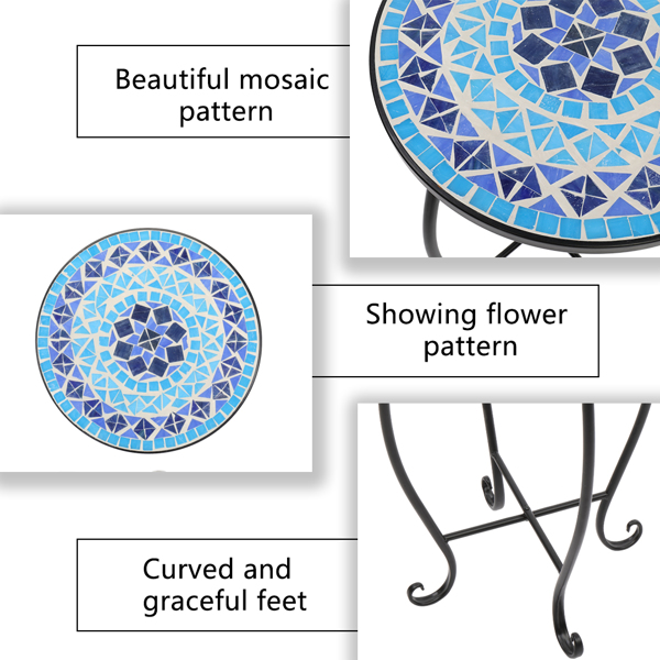 铁艺 圆形 庭院边桌 彩玻蓝海马赛克 35*35*52cm N002-18