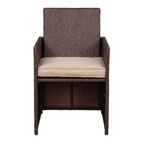 棕色木纹藤 9件套餐桌椅 卡其色5cm沙发垫 玻璃2片(该产品分为三个包裹发货）-14