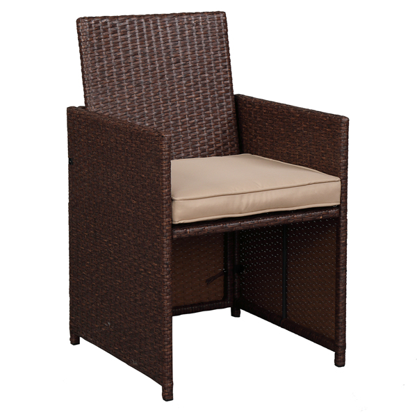 棕色木纹藤 9件套餐桌椅 卡其色5cm沙发垫 玻璃2片(该产品分为三个包裹发货）-19
