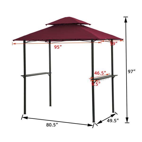 8x5英寸户外烧烤露台烧烤篷,双层软顶篷，带多功能置物架带LED灯（酒红色）-6