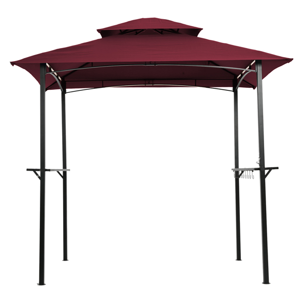 8x5英寸户外烧烤露台烧烤篷,双层软顶篷，带多功能置物架带LED灯（酒红色）-7