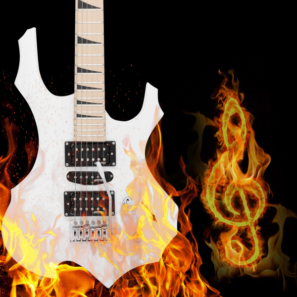 【AM不售卖】Glarry 单摇双-单-双拾音器 椴木 火焰电吉他 白色 S201-2