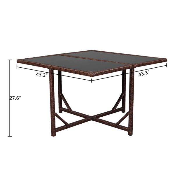 棕色木纹藤 9件套餐桌椅 卡其色5cm沙发垫 玻璃2片(该产品分为三个包裹发货）-8
