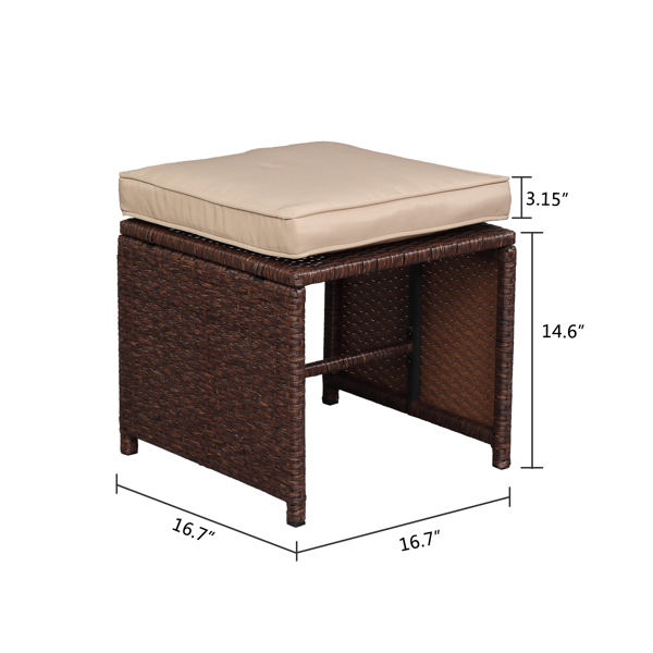 棕色木纹藤 9件套餐桌椅 卡其色5cm沙发垫 玻璃2片(该产品分为三个包裹发货）-28