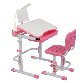 【ZTGM】70CM提拉升降桌面可倾斜儿童学习桌椅 粉色（带阅读架带USB台灯）