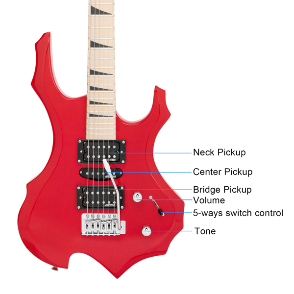 【AM不售卖】Glarry 单摇双-单-双拾音器 椴木 火焰电吉他 红色 S201-3