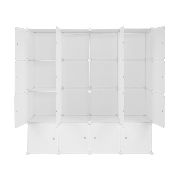 4层16格魔方片衣柜 塑料+钢丝带3个挂衣杆 可自由组装 142*47*142cm 白色-4