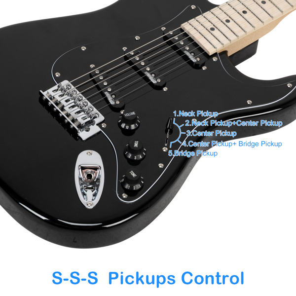 【AM不售卖】Glarry GST 单-单-单拾音器 椴木枫木指板 ST电吉他 黑色-白护板 S202-14