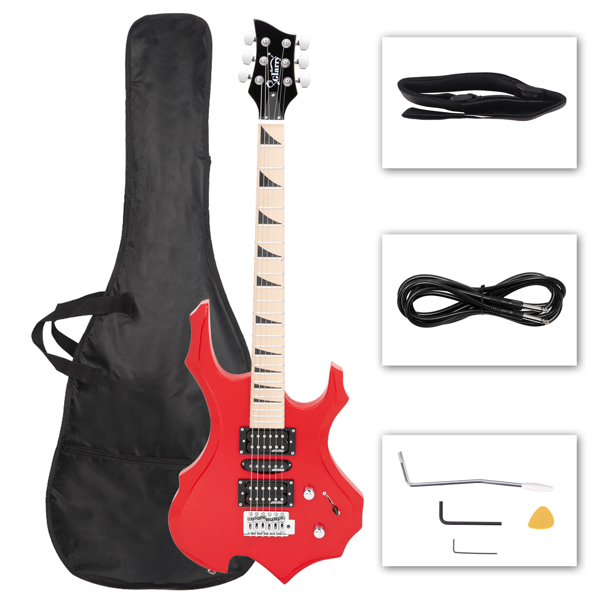 【AM不售卖】Glarry 单摇双-单-双拾音器 椴木 火焰电吉他 红色 S201-1