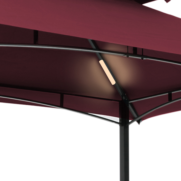 8x5英寸户外烧烤露台烧烤篷,双层软顶篷，带多功能置物架带LED灯（酒红色）-2