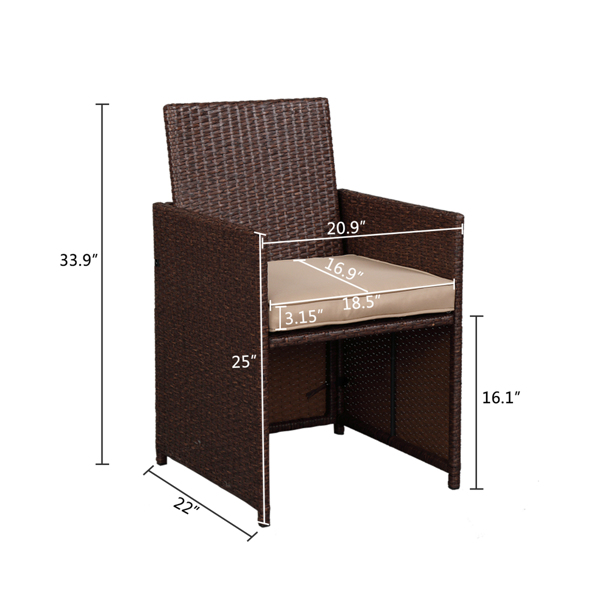 棕色木纹藤 9件套餐桌椅 卡其色5cm沙发垫 玻璃2片(该产品分为三个包裹发货）-6