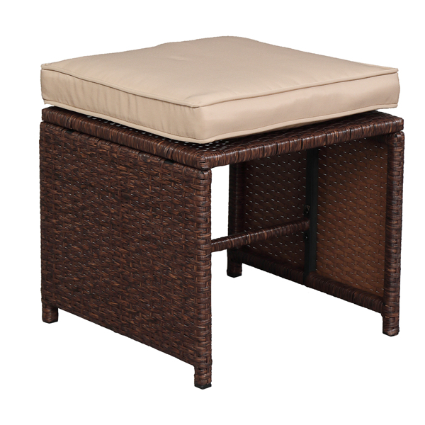 棕色木纹藤 9件套餐桌椅 卡其色5cm沙发垫 玻璃2片(该产品分为三个包裹发货）-20
