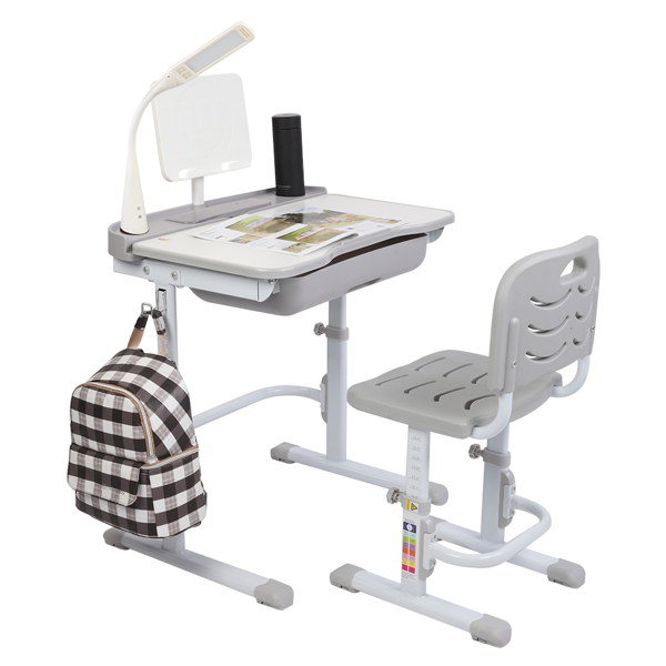  【ZTGM】70CM提拉升降桌面可倾斜儿童学习桌椅 灰色（带阅读架带USB台灯） -5