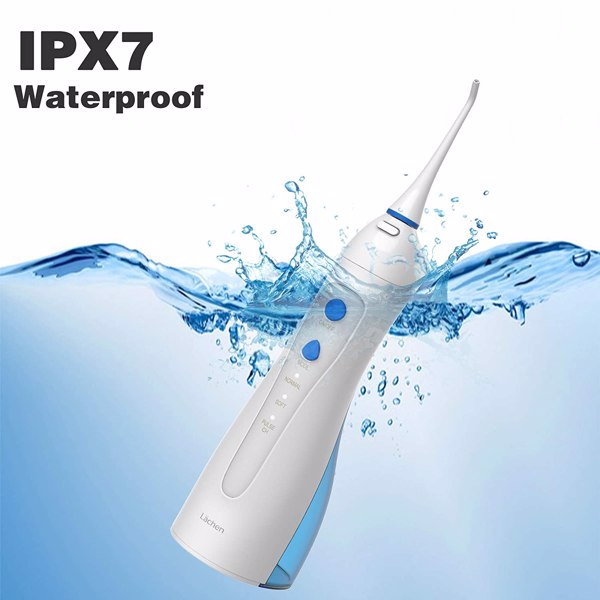 Lächen 无绳水牙线，便携式口腔冲洗器，带 3 种模式，USB 无线充电站，IPX7 防水水牙线，带 5 个家用和旅行喷嘴，牙套护理（白色）-1