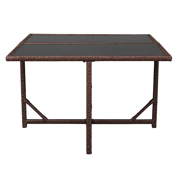 棕色木纹藤 9件套餐桌椅 卡其色5cm沙发垫 玻璃2片(该产品分为三个包裹发货）-9