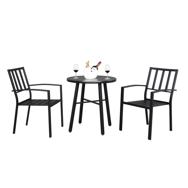 2pcs餐椅和1pc餐桌 靠背桌面竖格 黑色 庭院铁桌椅套装 N001-4