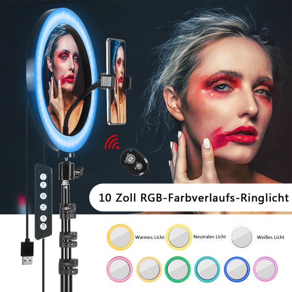 10inRGB带美妆镜加三脚架 欧规 塑料 10W 圆形 白色 RL-5 摄影灯-8