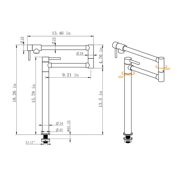 带加长柄的锅形填料折叠厨房水龙头Pot shaped filler folding kitchen faucet with extended handle-6