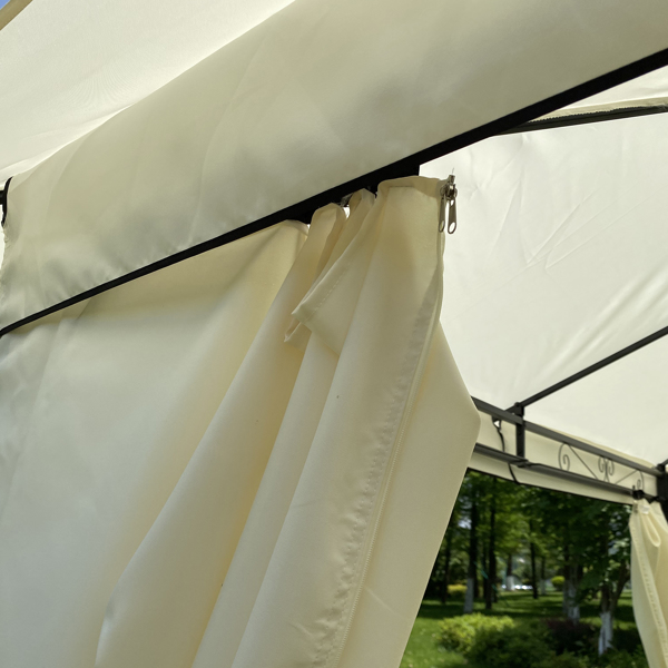 10x10英尺户外庭院花园露台帐篷，室外遮阳，凉亭雨棚带四面围布帘（米色）-11