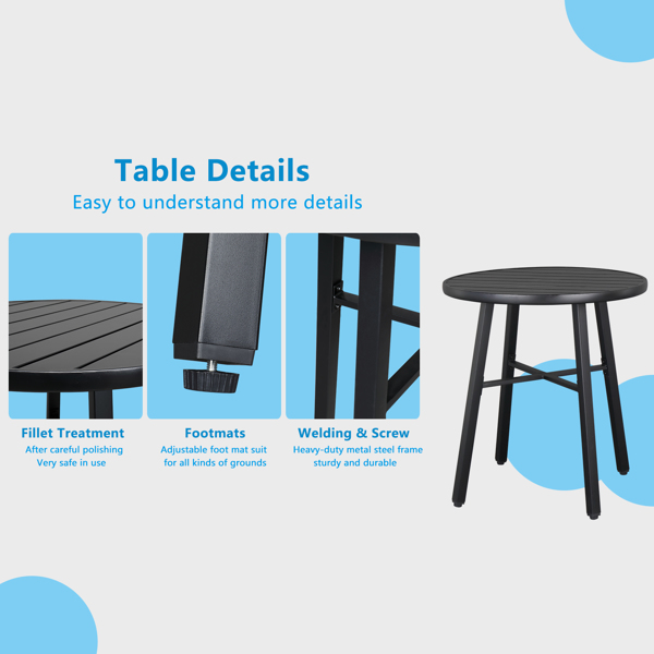 2pcs餐椅和1pc餐桌 靠背桌面竖格 黑色 庭院铁桌椅套装 N001-24