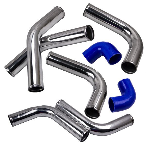 八件套通用中冷器铝管套件 2.5" Universal Aluminum Intercooler Turbo Piping Pipe Kit+ Silicone Hose + Clamps-3