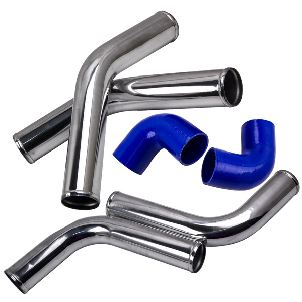 八件套通用中冷器铝管套件 2.5" Universal Aluminum Intercooler Turbo Piping Pipe Kit+ Silicone Hose + Clamps-4