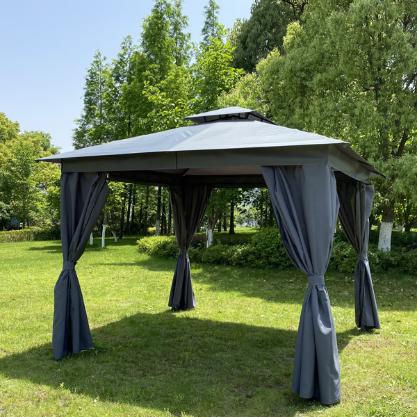 10x10英尺户外庭院花园露台帐篷，室外遮阳，凉亭雨棚带四面围布帘（灰色）-6