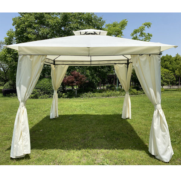 10x10英尺户外庭院花园露台帐篷，室外遮阳，凉亭雨棚带四面围布帘（米色）-1
