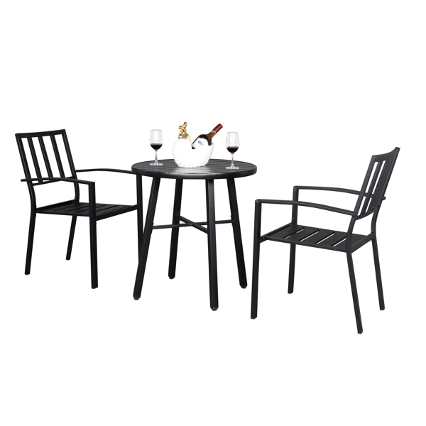 2pcs餐椅和1pc餐桌 靠背桌面竖格 黑色 庭院铁桌椅套装 N001-6