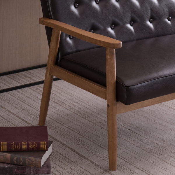 简约双人沙发椅 实木 软包PU 棕色 室内休闲椅 复古风 A款 N101-15