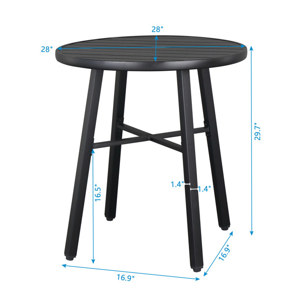 2pcs餐椅和1pc餐桌 靠背桌面竖格 黑色 庭院铁桌椅套装 N001-17