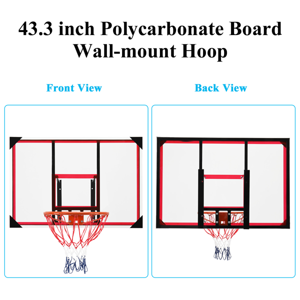 PC透明板 篮板 成人 最大适用7#球 钢制包边壁挂式 110*75cm 红白-29