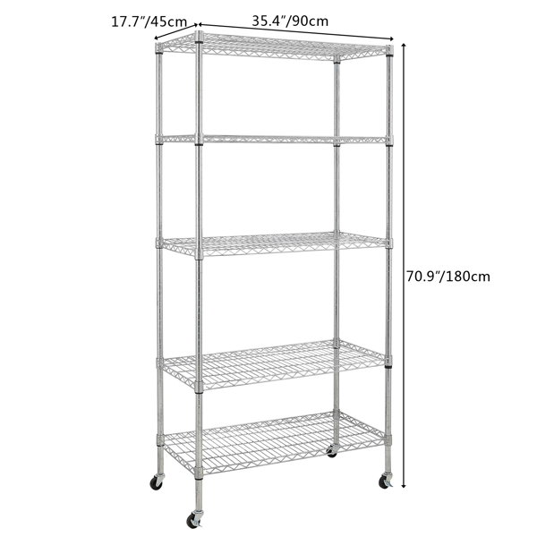 五层金属家用层架 90*45*180cm 可调节 银色-6