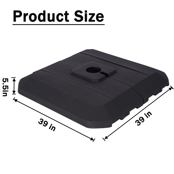 4片式方形塑料户外悬臂式斜撑伞座，易注水或填沙，适用于十字形伞底座（黑色）-8