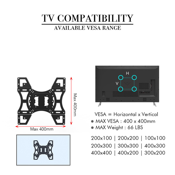 TMX9003 上下可调12°带旋转180° 壁挂电视架 30kg 带水平泡 最大VESA400*400 黑色-15