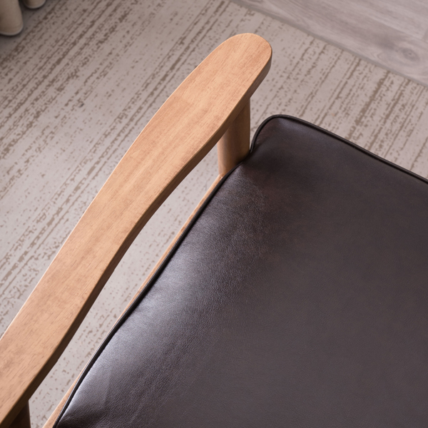 简约双人沙发椅 实木 软包PU 棕色 室内休闲椅 复古风 A款 N101-19