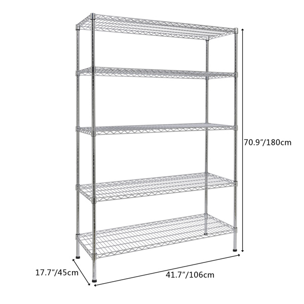 WELLAND 106*45*180cm 5层中型电镀 铁 可自由调节层间距 银色 家用金属层架 N001-6