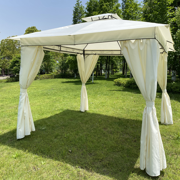 10x10英尺户外庭院花园露台帐篷，室外遮阳，凉亭雨棚带四面围布帘（米色）-5