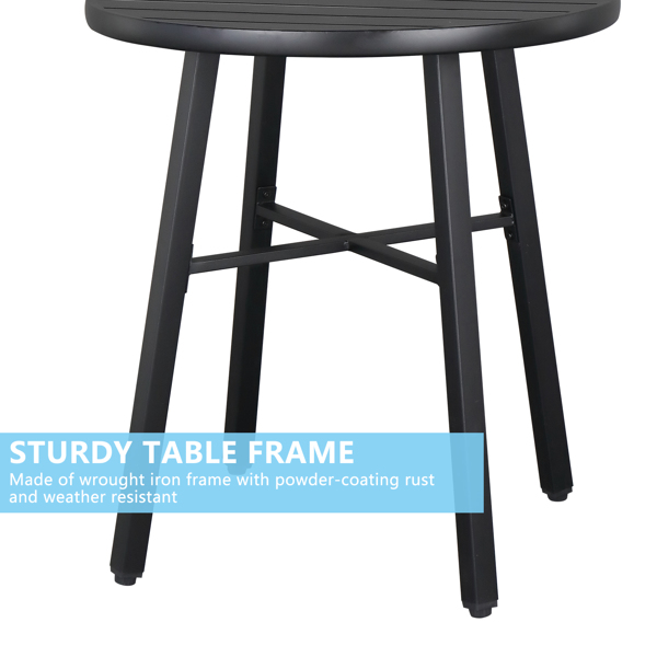 2pcs餐椅和1pc餐桌 靠背桌面竖格 黑色 庭院铁桌椅套装 N001-22