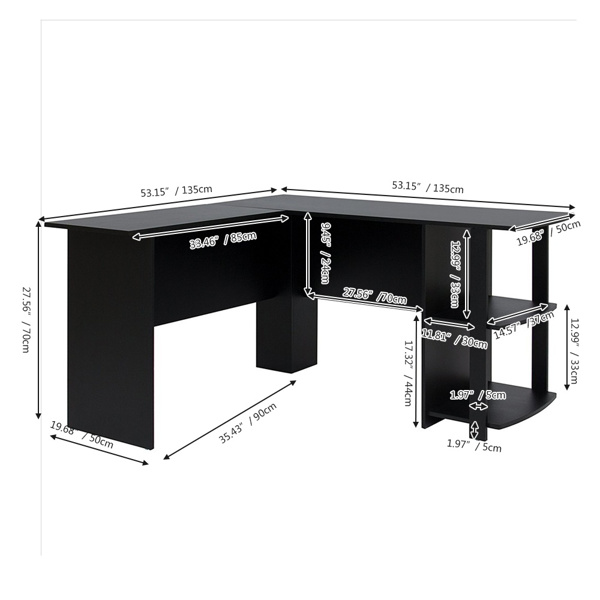大号L型木质电脑办公桌带2层置物层-黑色【DC】-1