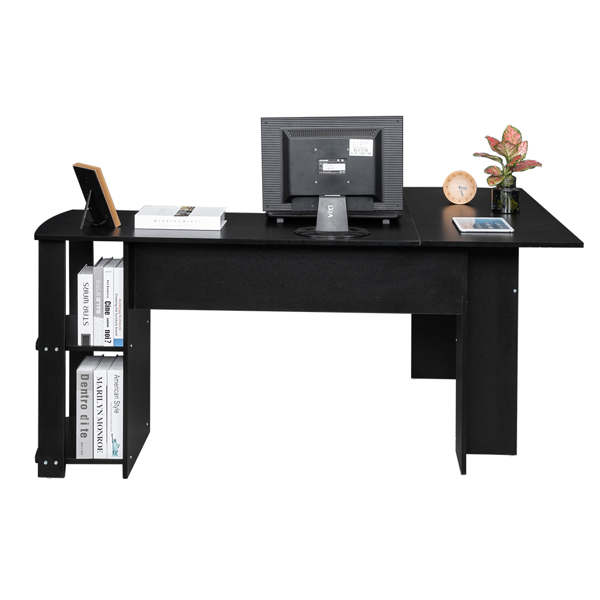 大号L型木质电脑办公桌带2层置物层-黑色【DC】-7