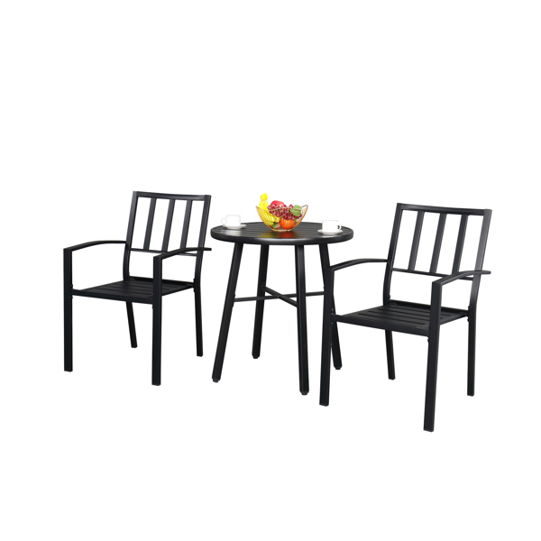 2pcs餐椅和1pc餐桌 靠背桌面竖格 黑色 庭院铁桌椅套装 N001-5