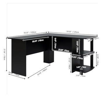 大号L型木质电脑办公桌带2层置物层-黑色【DC】