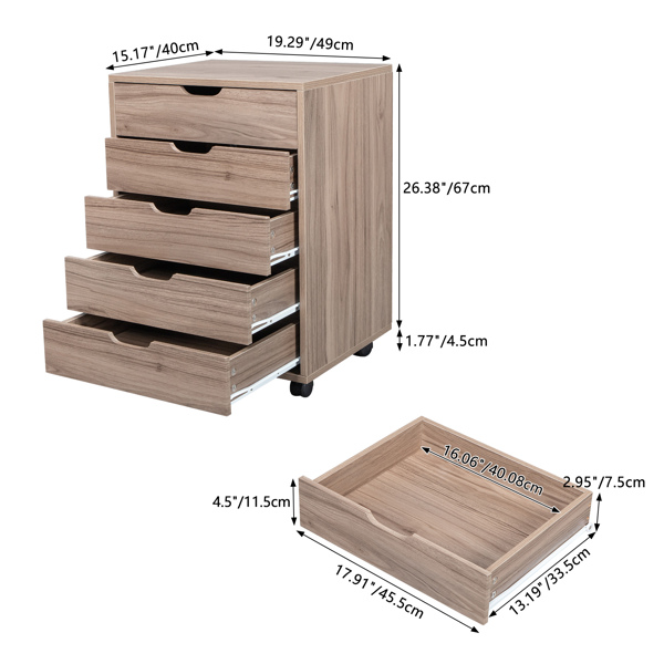 五抽 密度板贴PVC 灰橡木色 木制文件柜 N001-15