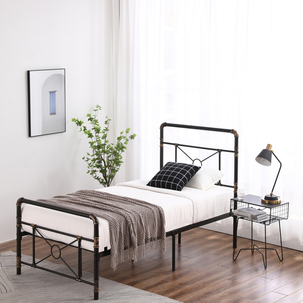 Single-layer Water Pipe Bed with Cross Design and Foot End Twin Black Iron Bed-10
