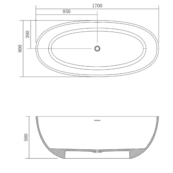 实体表面独立式浴缸Solid Surface Freestanding Bathtub-2