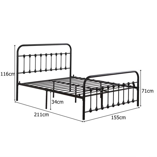 单层弧形框架床头床尾竖管带贝壳装饰 Queen 黑色 铁床 N101-10