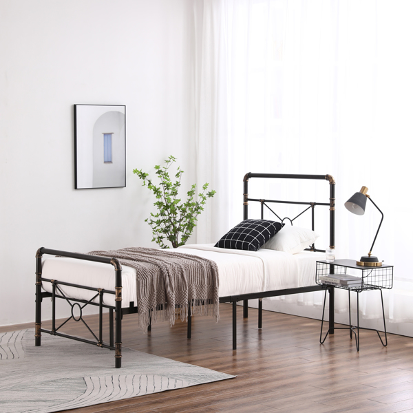 Single-layer Water Pipe Bed with Cross Design and Foot End Twin Black Iron Bed-7